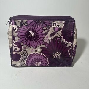 Purple Floral Cosmetic Bag with Zipper Closure